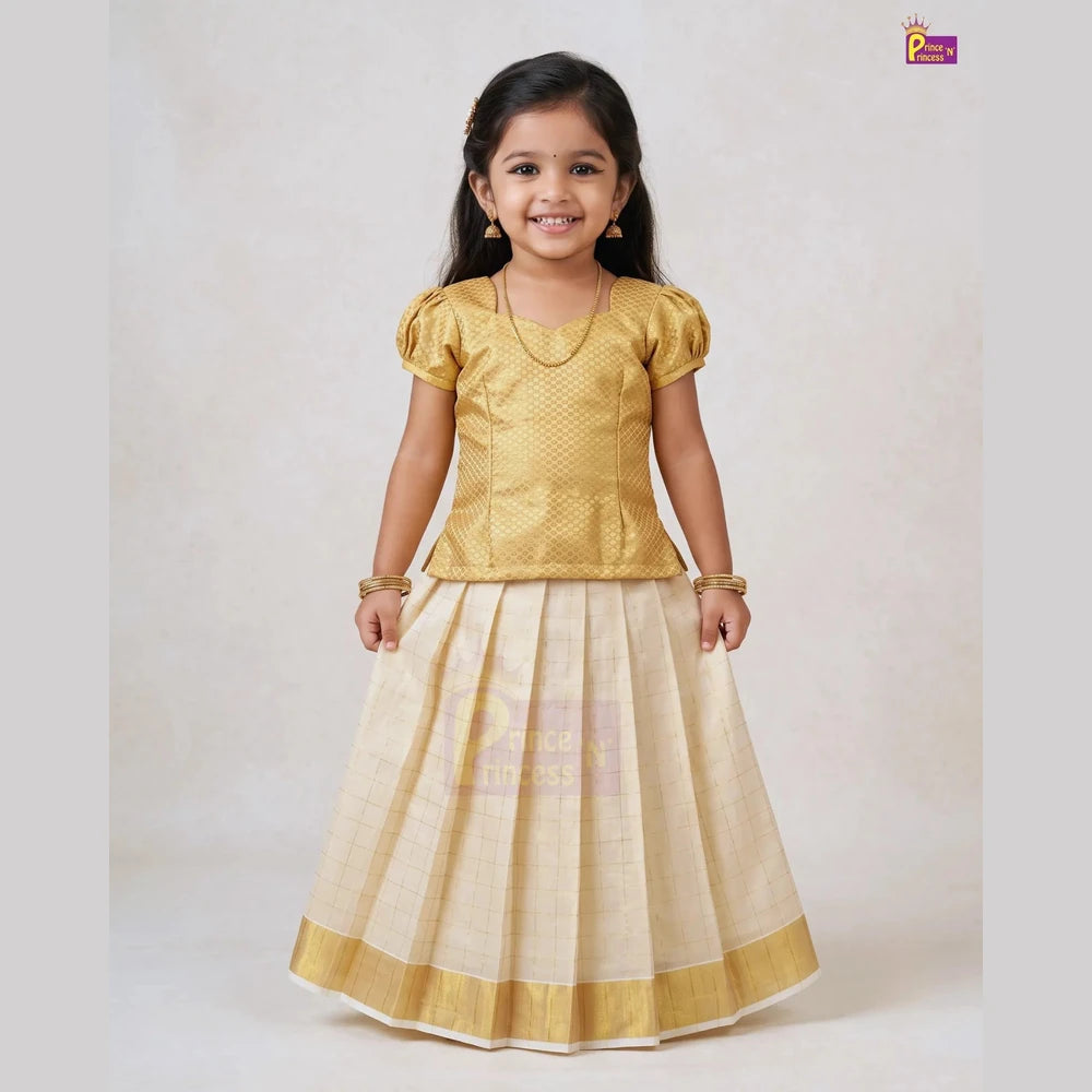 Onam Pattu Pavadai for Girls | Kerala Kasavu Pattu Pavadai Set PPP2100_1